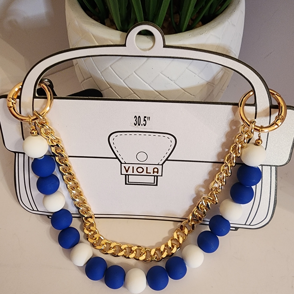 Blue and White Beaded Chain Bag Charm